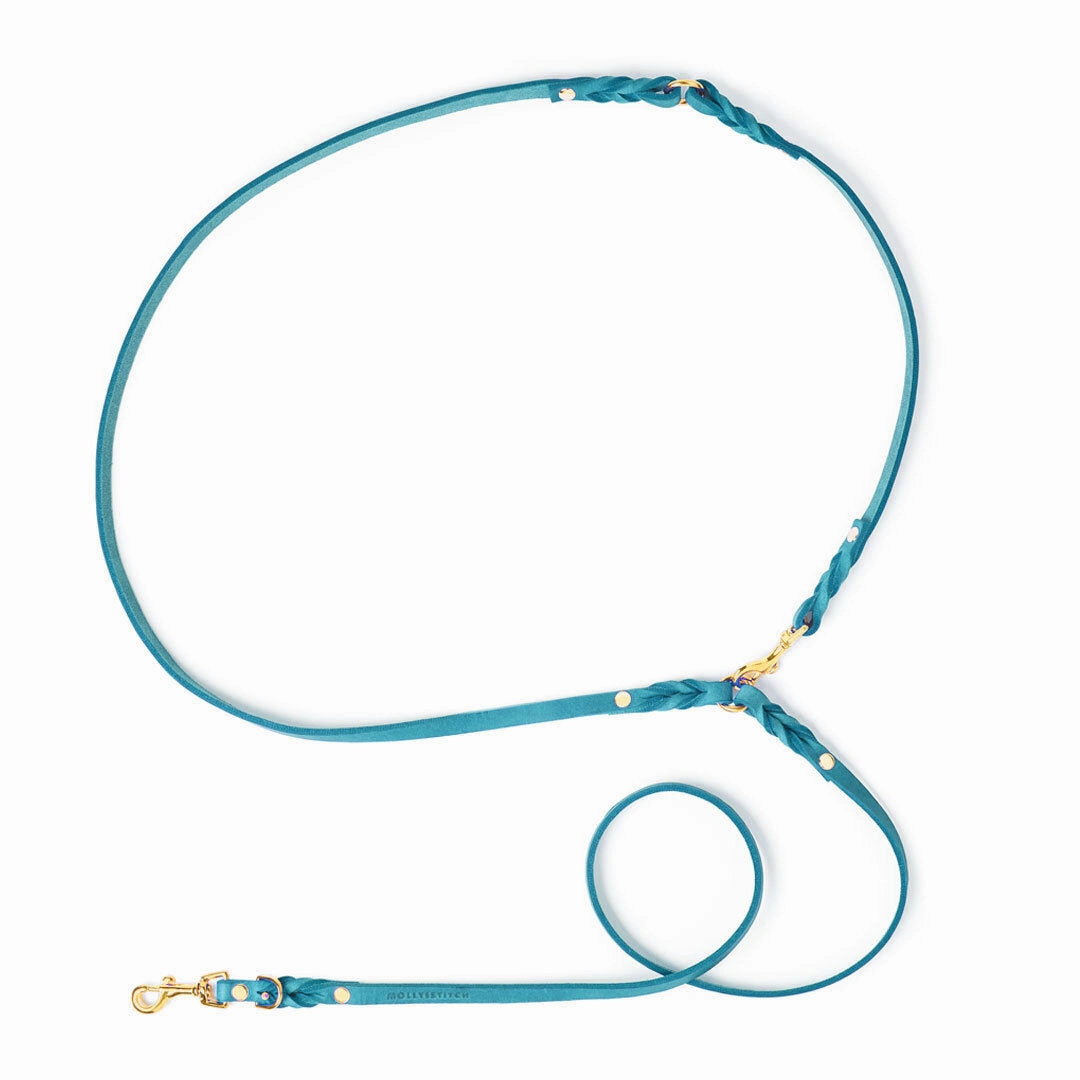 Butter Leather 3x Adjustable Dog Leash - Fiji Blue