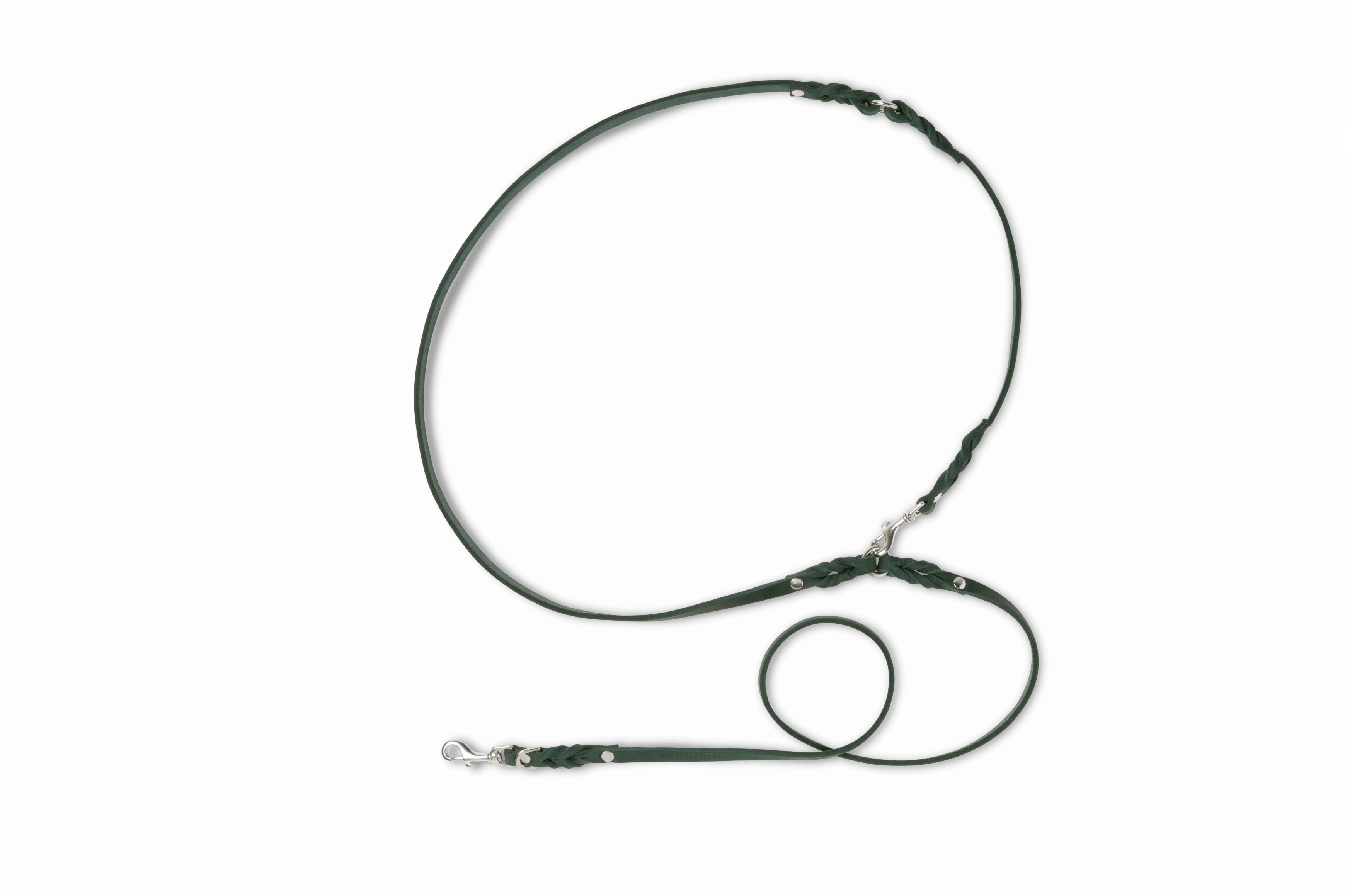 Butter Leather 3x Adjustable Dog Leash - Forest Green