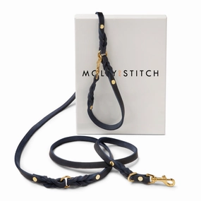 Butter Leather 3x Adjustable Dog Leash - Navy Blue